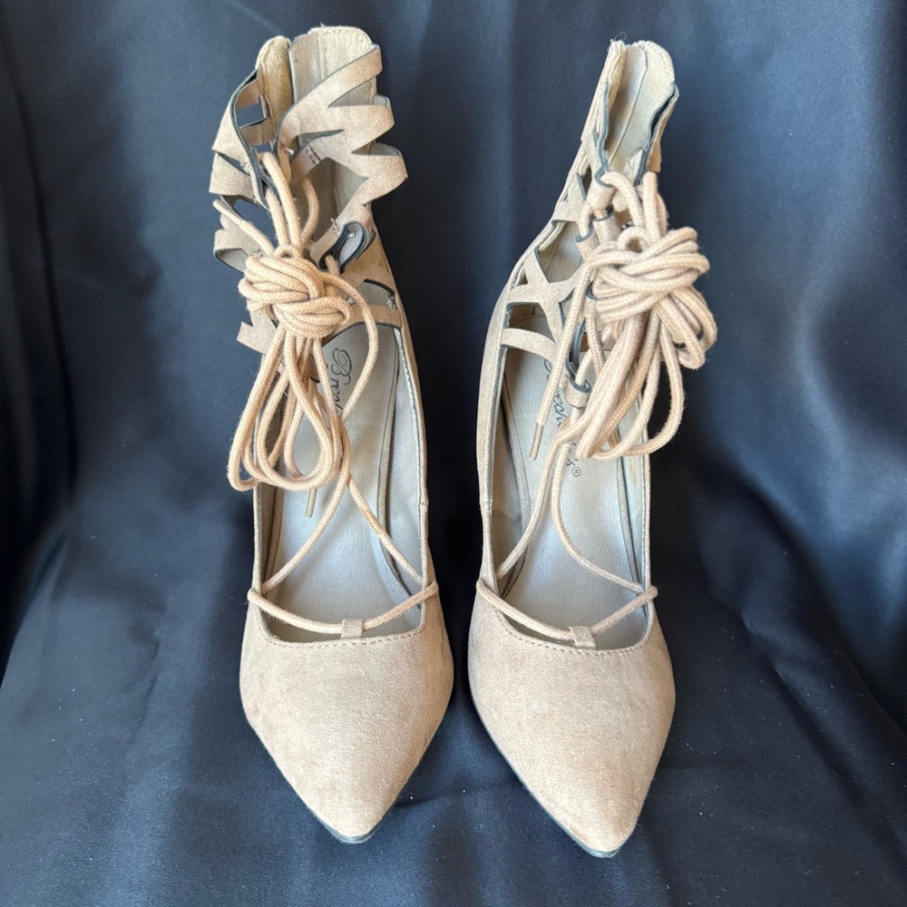 Breckelles Tan Lace-Up Heels
